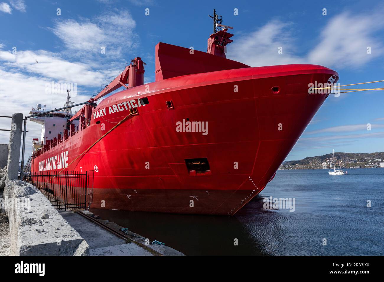 Cargo/container vessel Mary Arctica alongside quay in Laksevaag, in the port of Bergen, Norway. Stock Photo