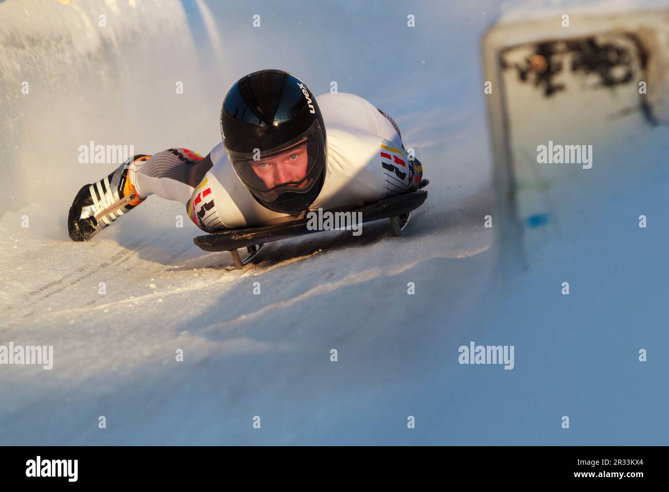 Skelton rider in Innsbruck ice channel Stock Photo