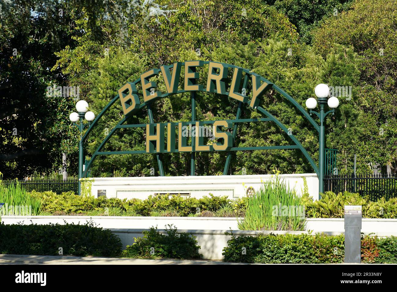 Beverly Hills sign, Beverly Gardens Park, Beverly Hills, Los Angeles County, California, USA
