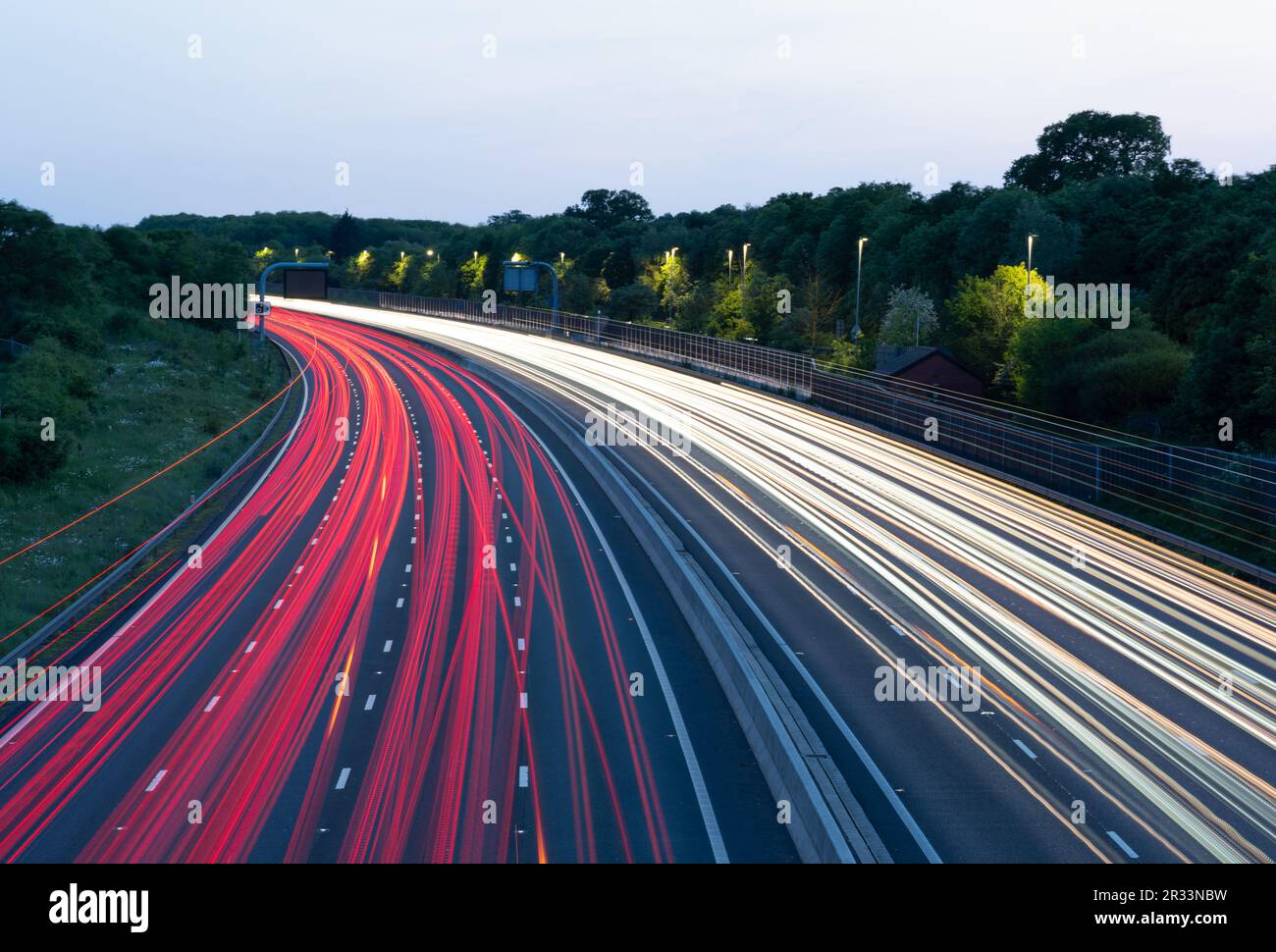 Traffic light trails on the m4 motorway heading towards london stock