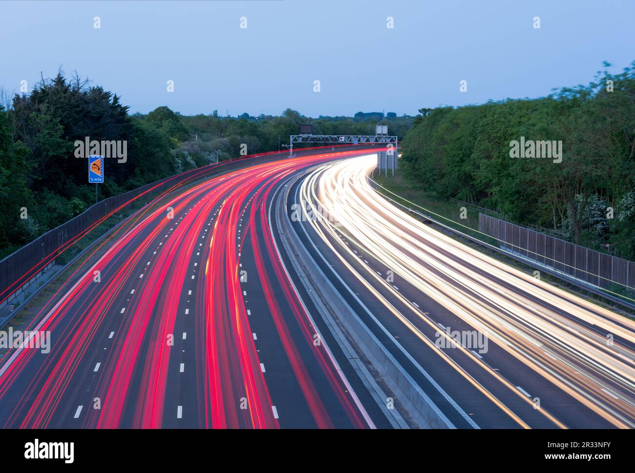 Traffic light trails on the m4 motorway heading towards london stock