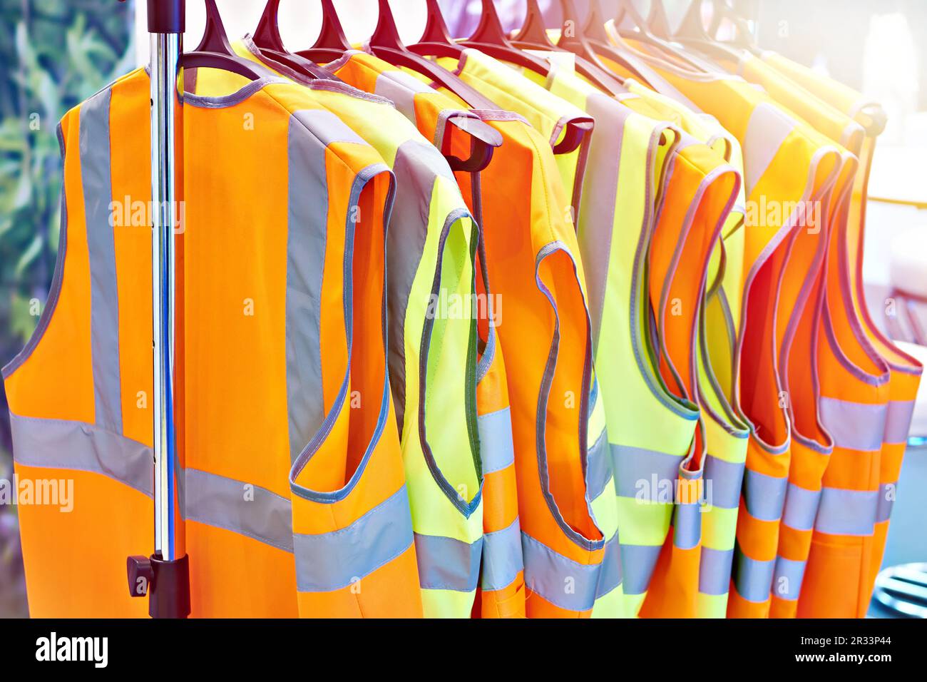 Reflective vests for workers and drivers Stock Photo