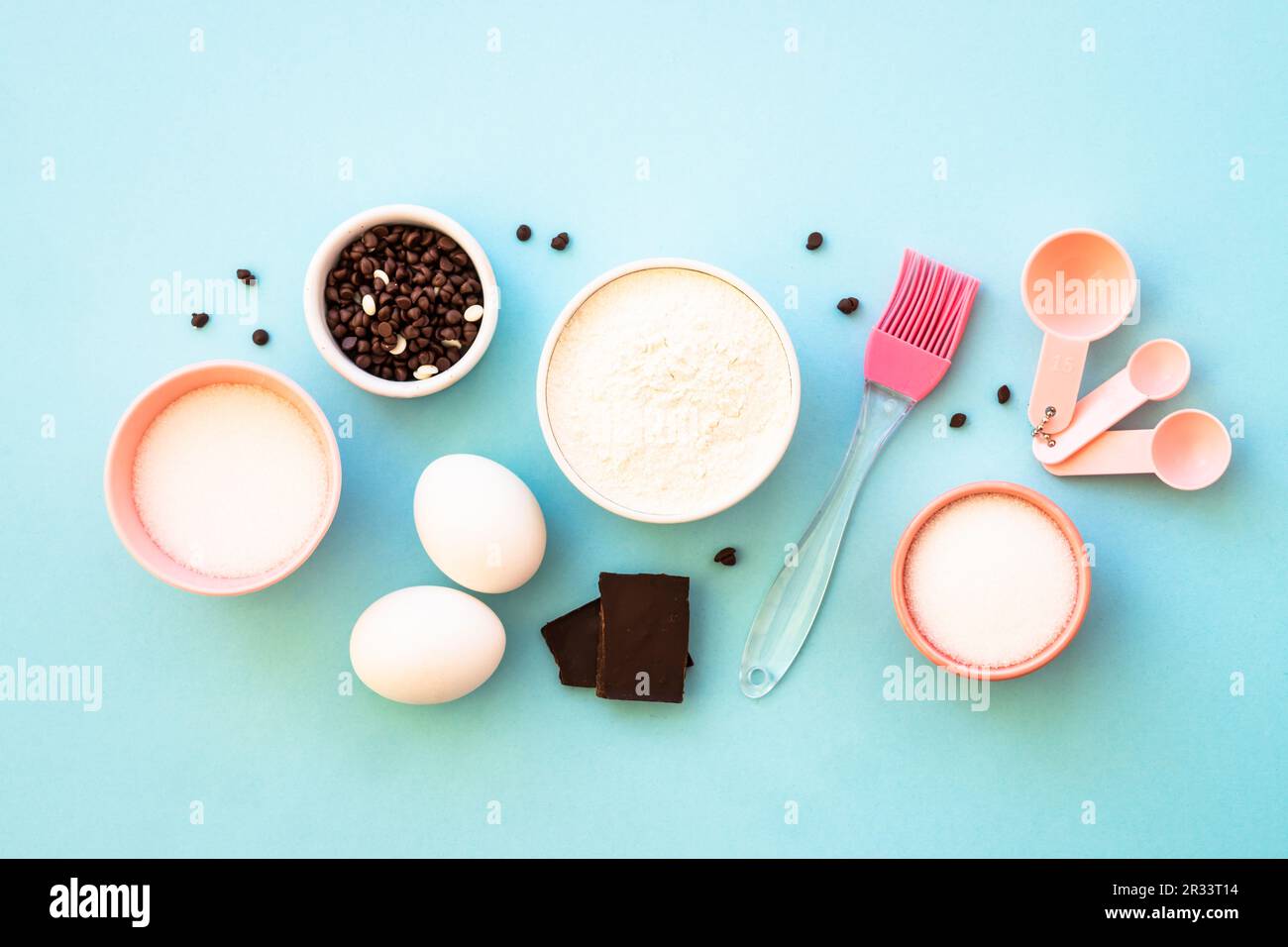 Food baking background at blue flat lay Stock Photo - Alamy