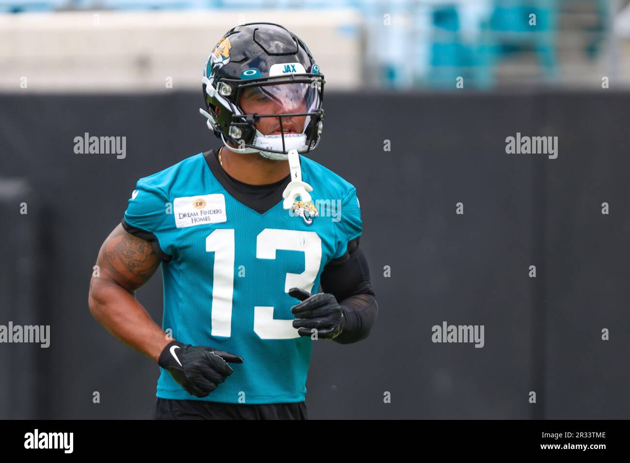 Jacksonville Jaguars wide receiver Christian Kirk (13) practices during