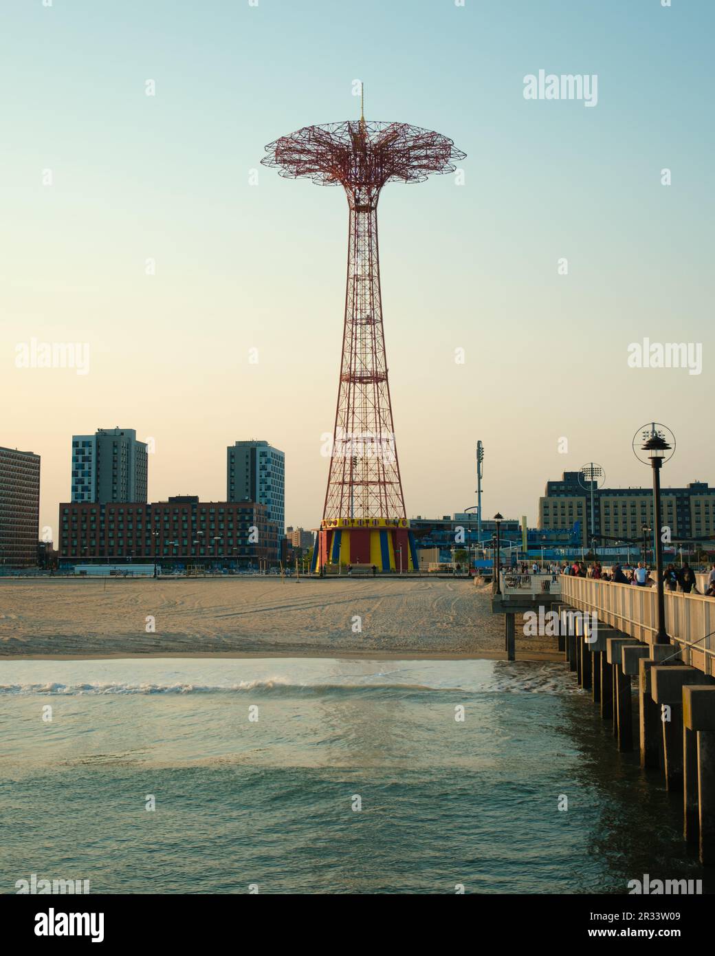 View of the Parachute Jump from the pier at Coney Island, Brooklyn, New York Stock Photo