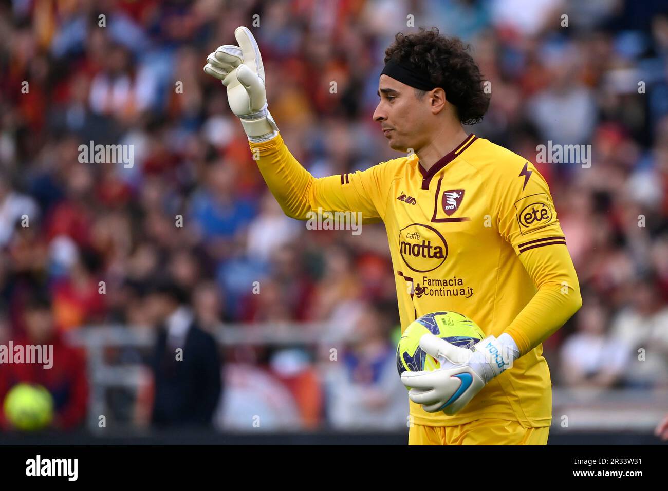 Rome, Italy. 01st Jan, 2020. Guillermo Ochoa of US Salernitana gestures during the Serie A football match between AS Roma and US Salernitana 919 at Olimpico stadium in Rome (Italy), May 22th, 2023. Credit: Insidefoto di andrea staccioli/Alamy Live News Stock Photo