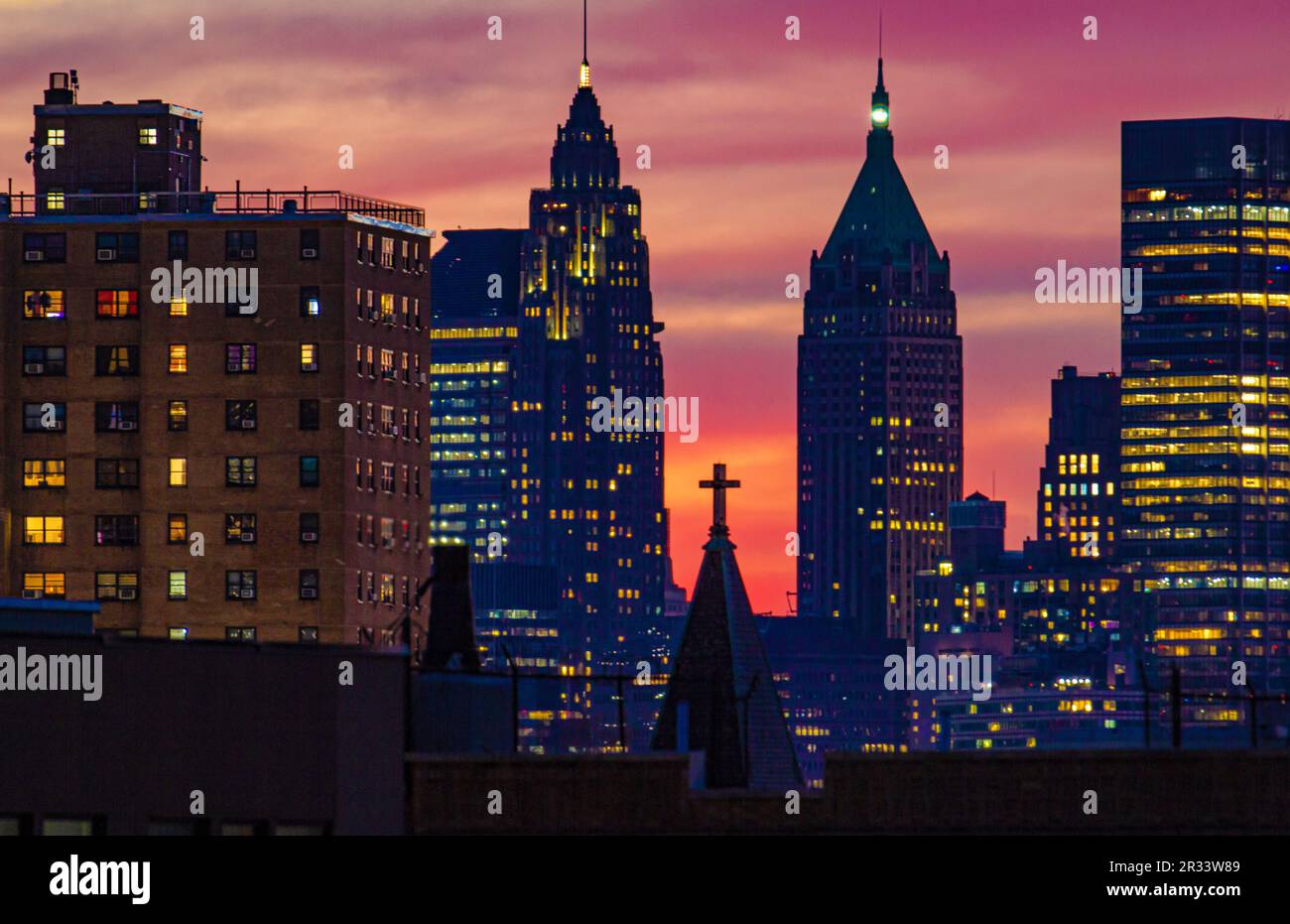 View of Lower Manhattan from an apartment window in Williamsburg