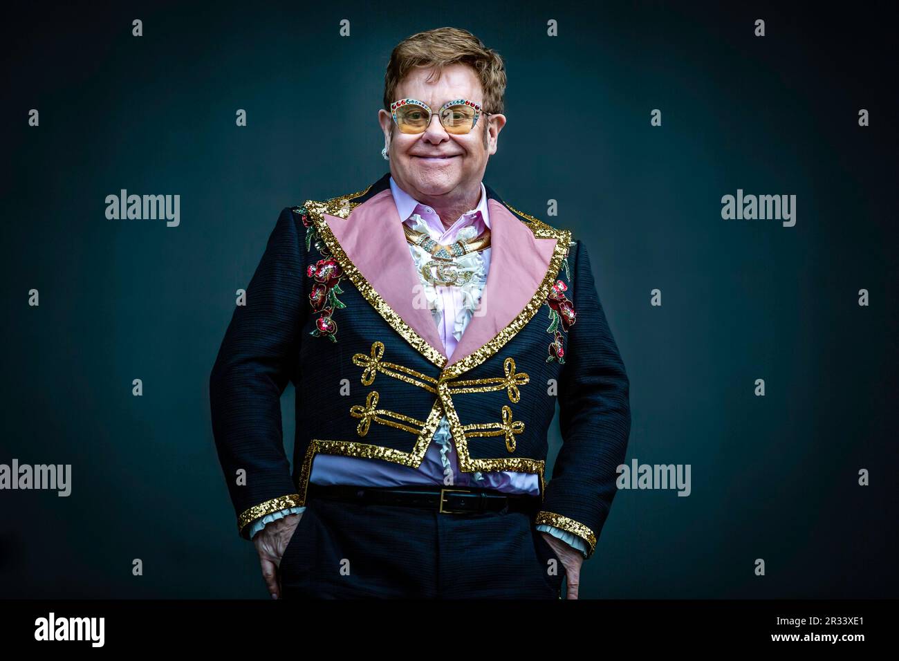 June 4th 2019: Singer and pianist Elton John performing at Bergenhus castle in Bergen, Norway Stock Photo