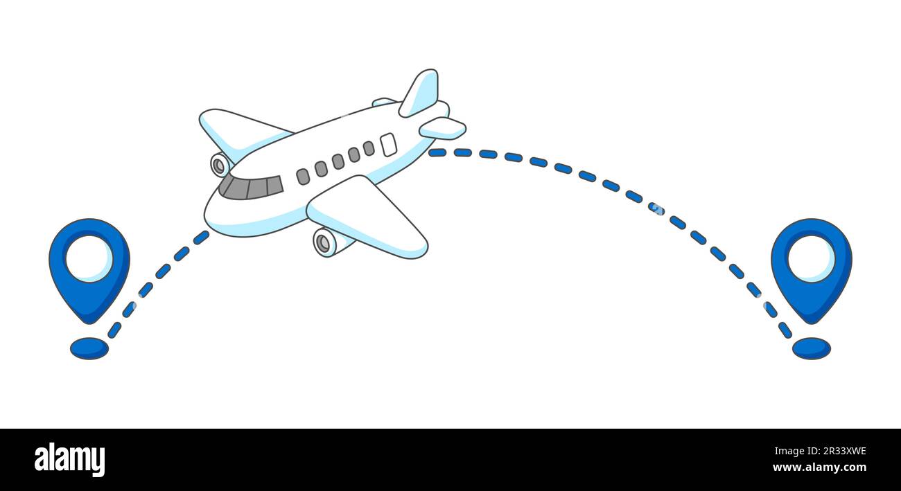 Flying distance airplane. Travel illustration and tourism background ...