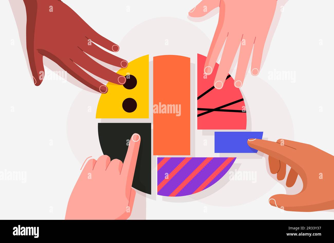 Multiethnic hands put the puzzle together. The concept of cooperation ...