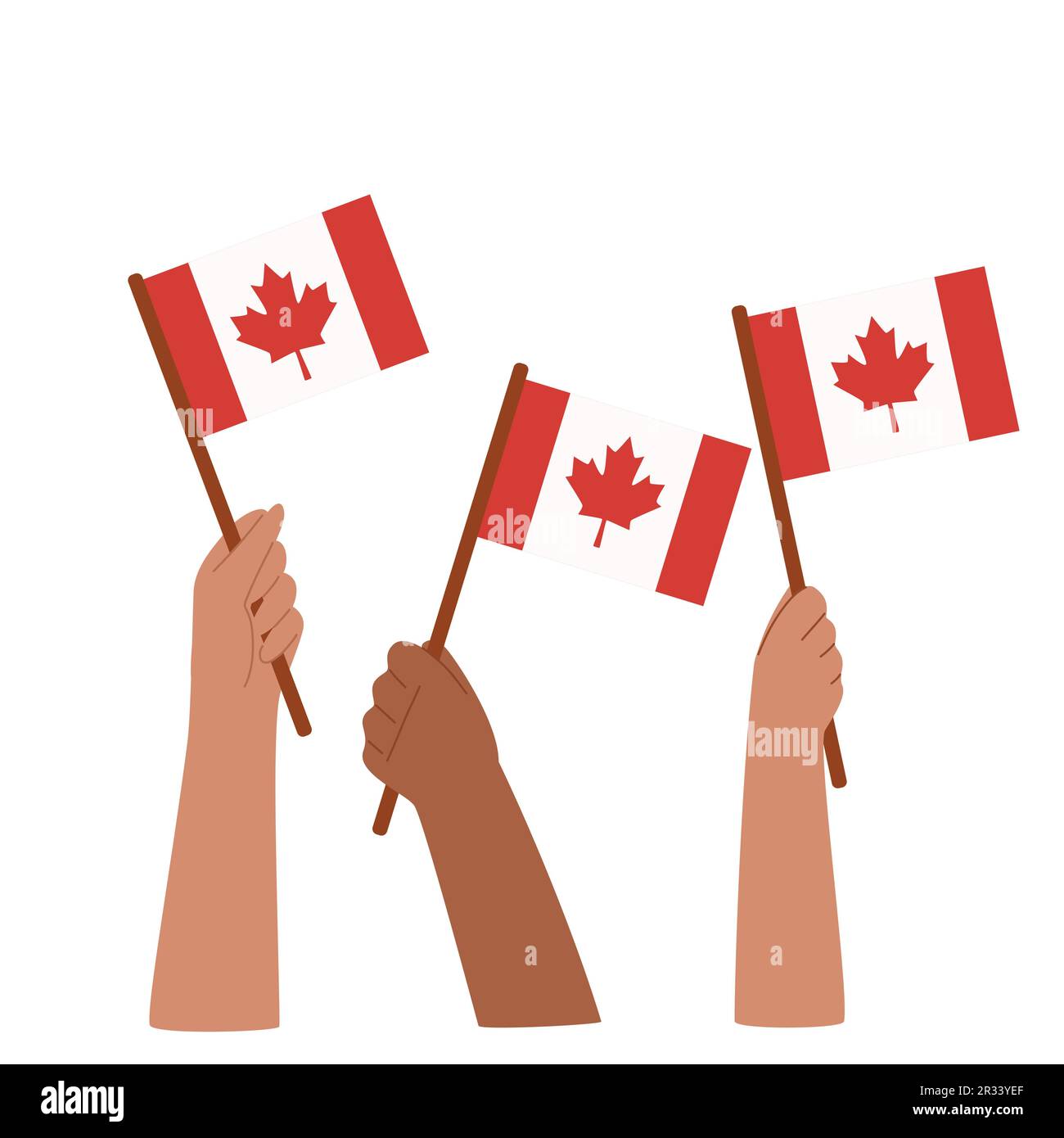 Hands holding Canadian flags. Vector hand drawn illustration Stock ...