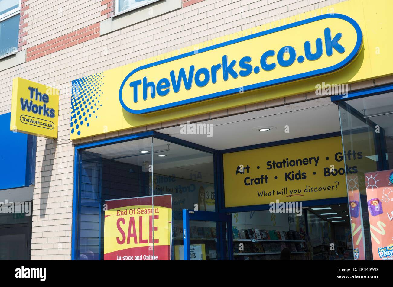 The Works shop front, logo, signage, England, UK Stock Photo Alamy