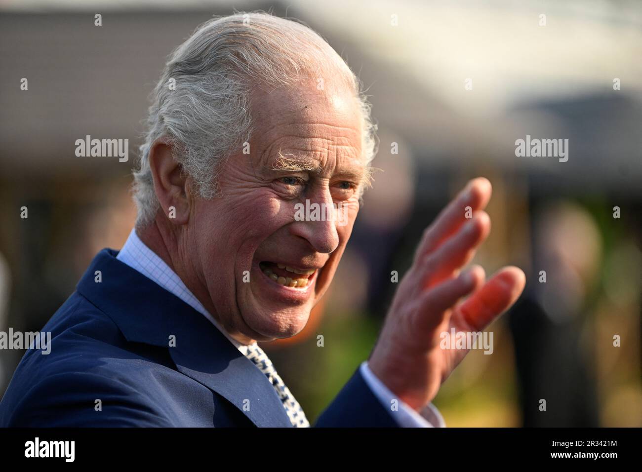 King Charles III during a visit to the RHS Chelsea Flower, at the Royal Hospital Chelsea, London. Picture date: Monday May 22, 2023. Stock Photo