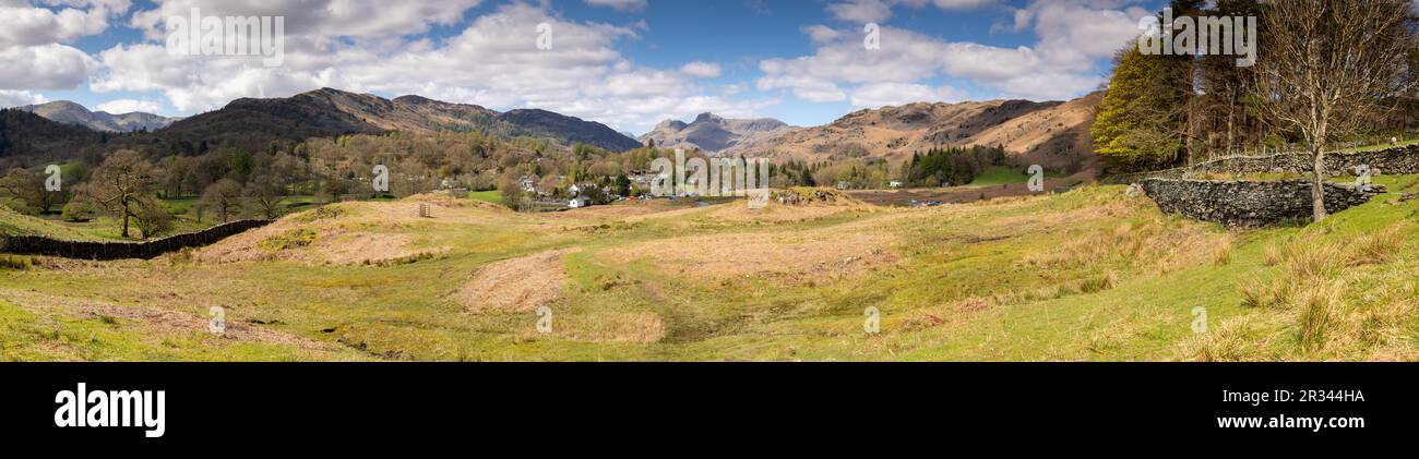 Elterwater and the Langdale Pikes, Lake District, England Stock Photo