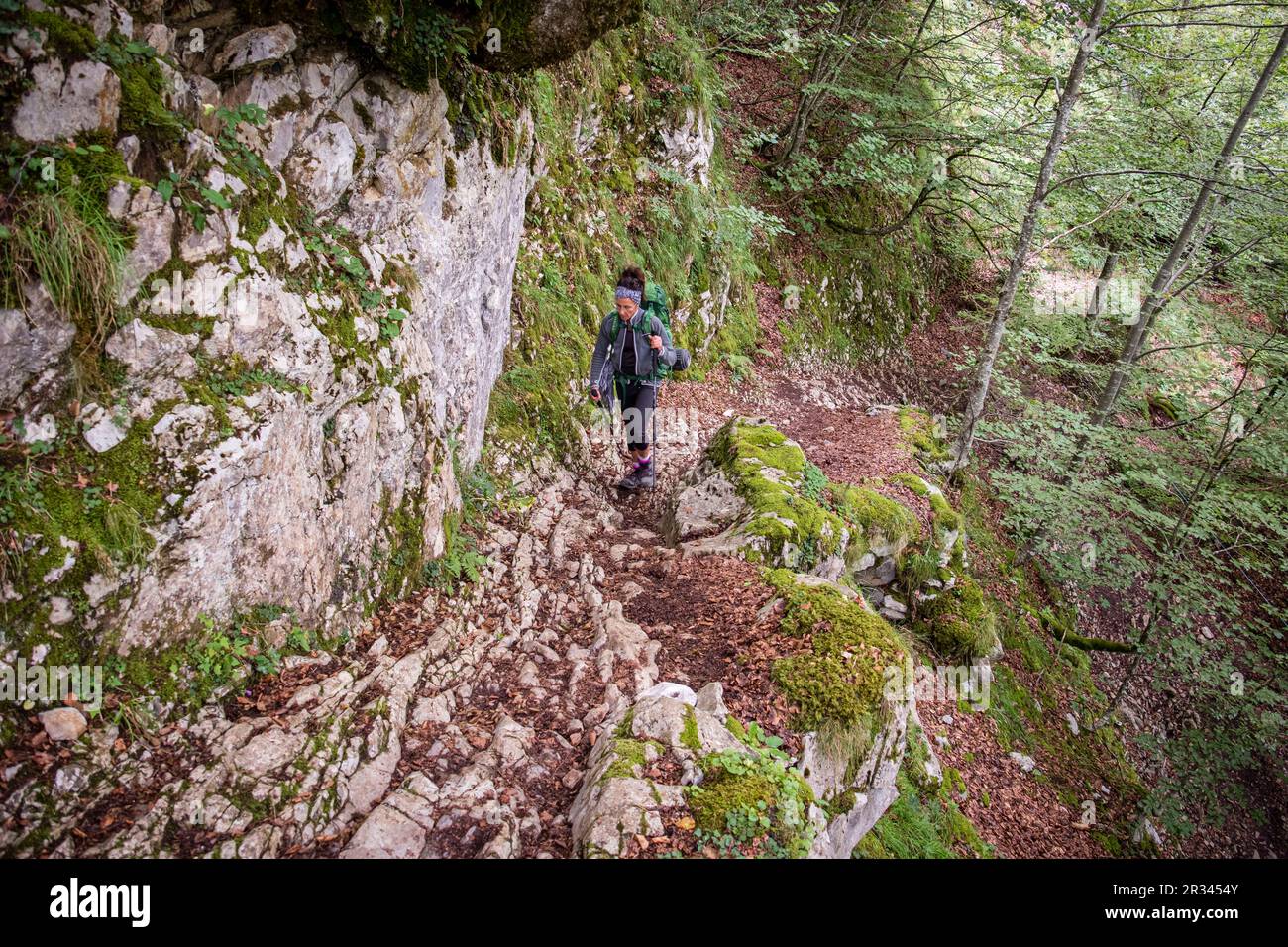 ascenso por el barranco de Anaye, alta ruta pirenaica, región de Aquitania, departamento de Pirineos Atlánticos, Francia. Stock Photo
