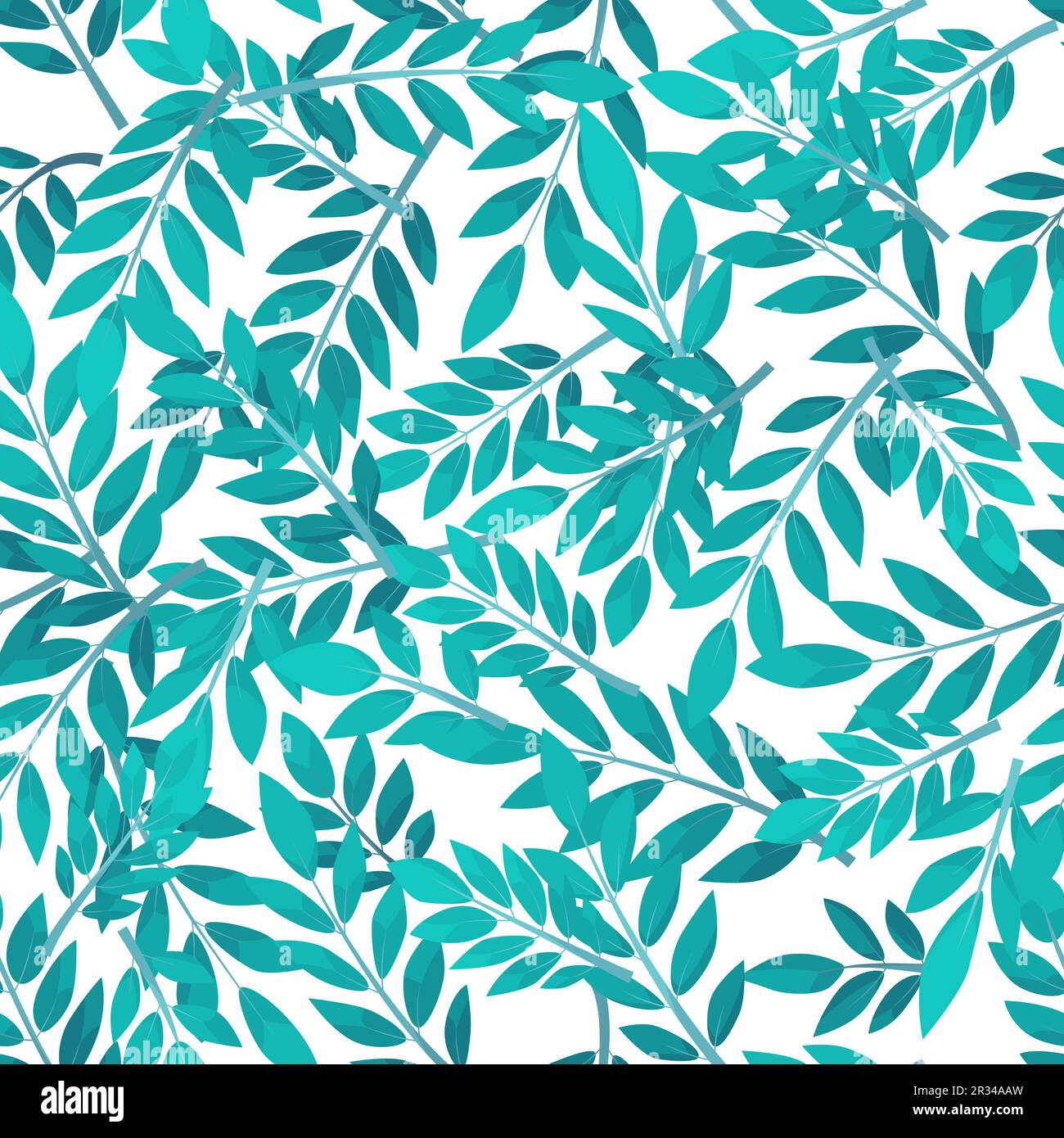 Blue seamless pattern leafs on while background. Stock Vector