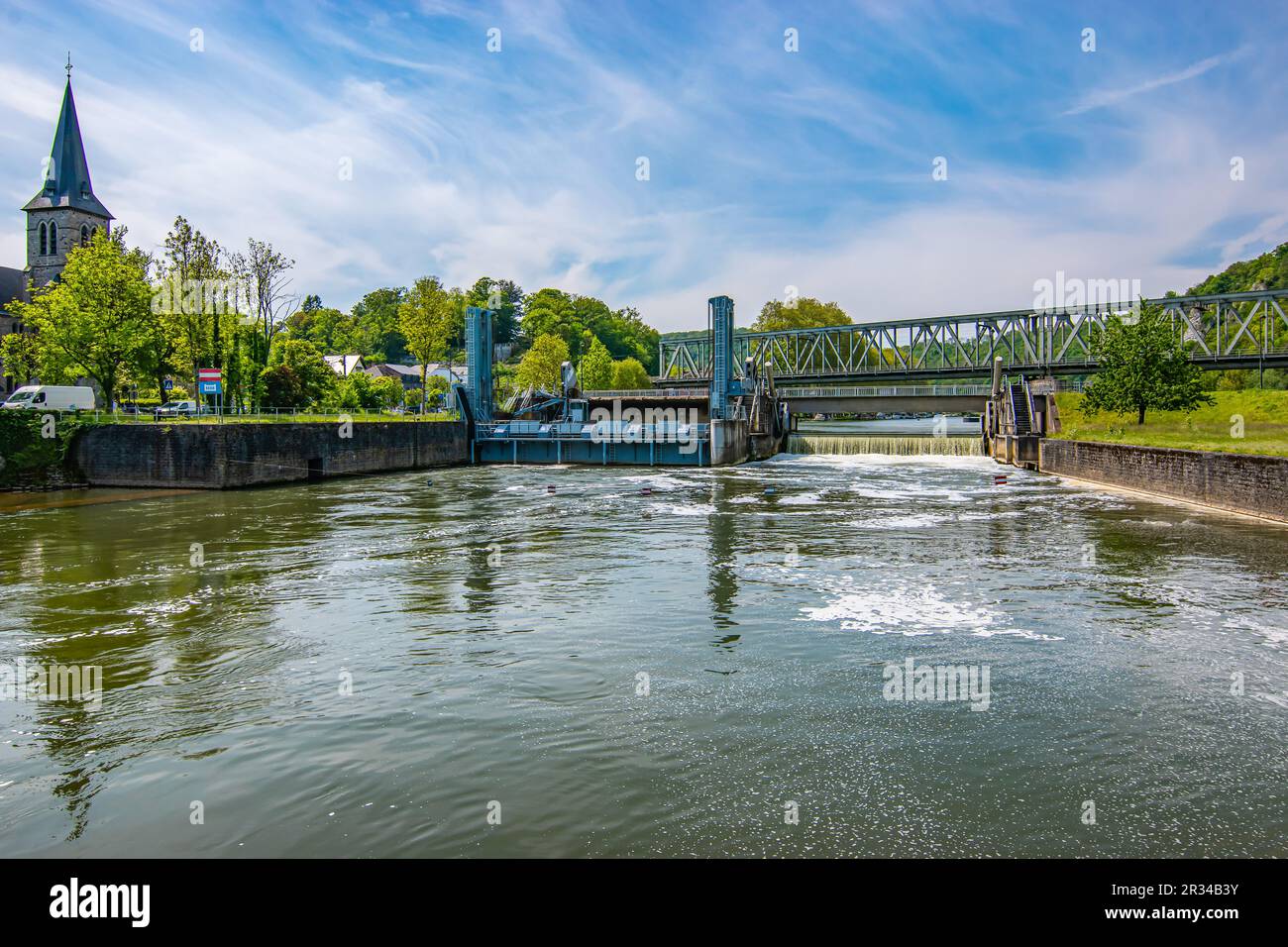 Meuse river Anseremme near Dinant Wallonia, Belgium. Stock Photo