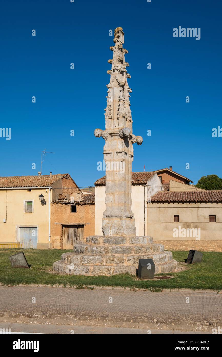 Rollo Gótico, picota del siglo XV, Berlanga de Duero, Soria, comunidad autónoma de Castilla y León, Spain, Europe. Stock Photo