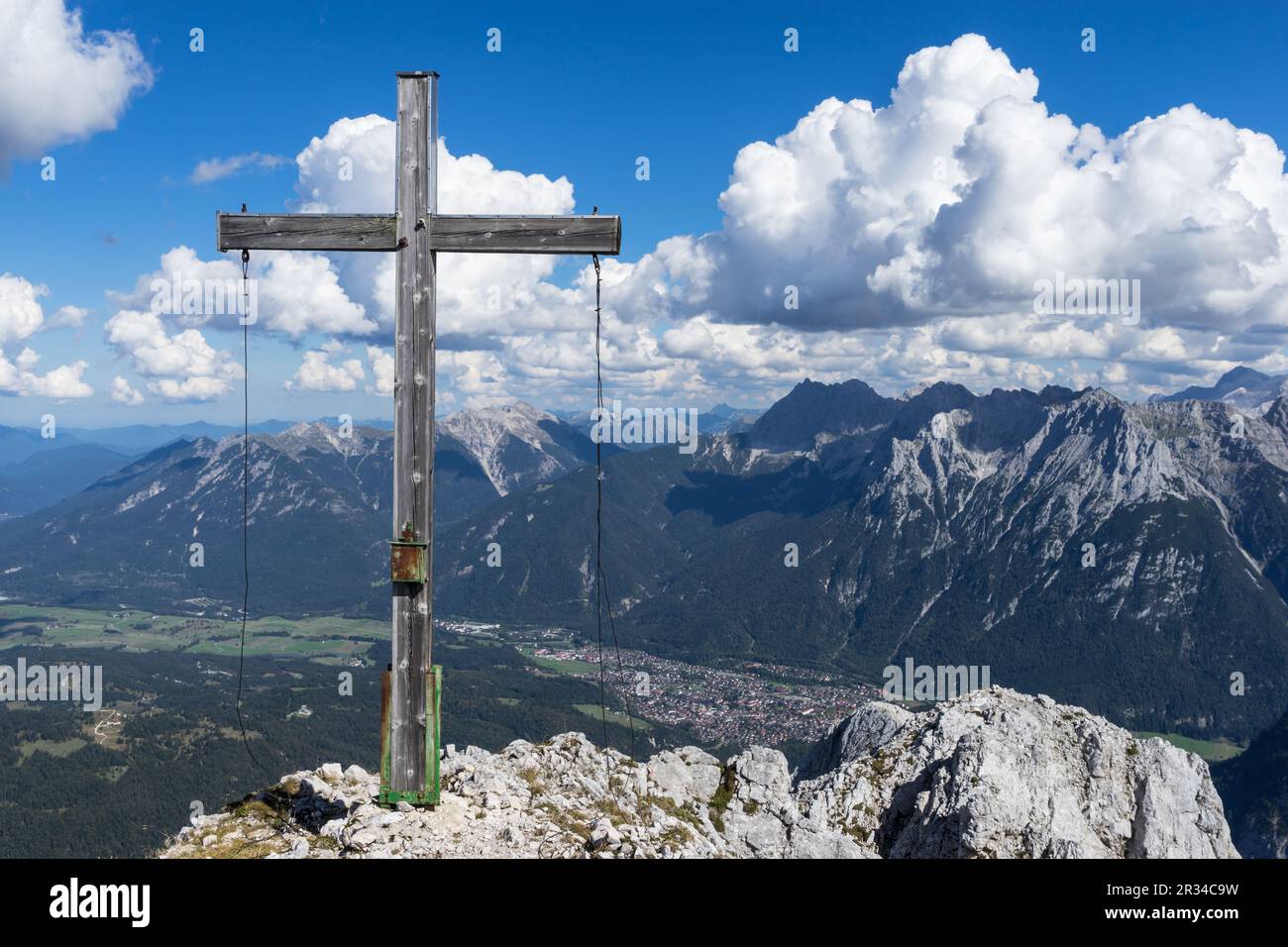 Summit cross Mt. Obere Wettersteinspitze Stock Photo