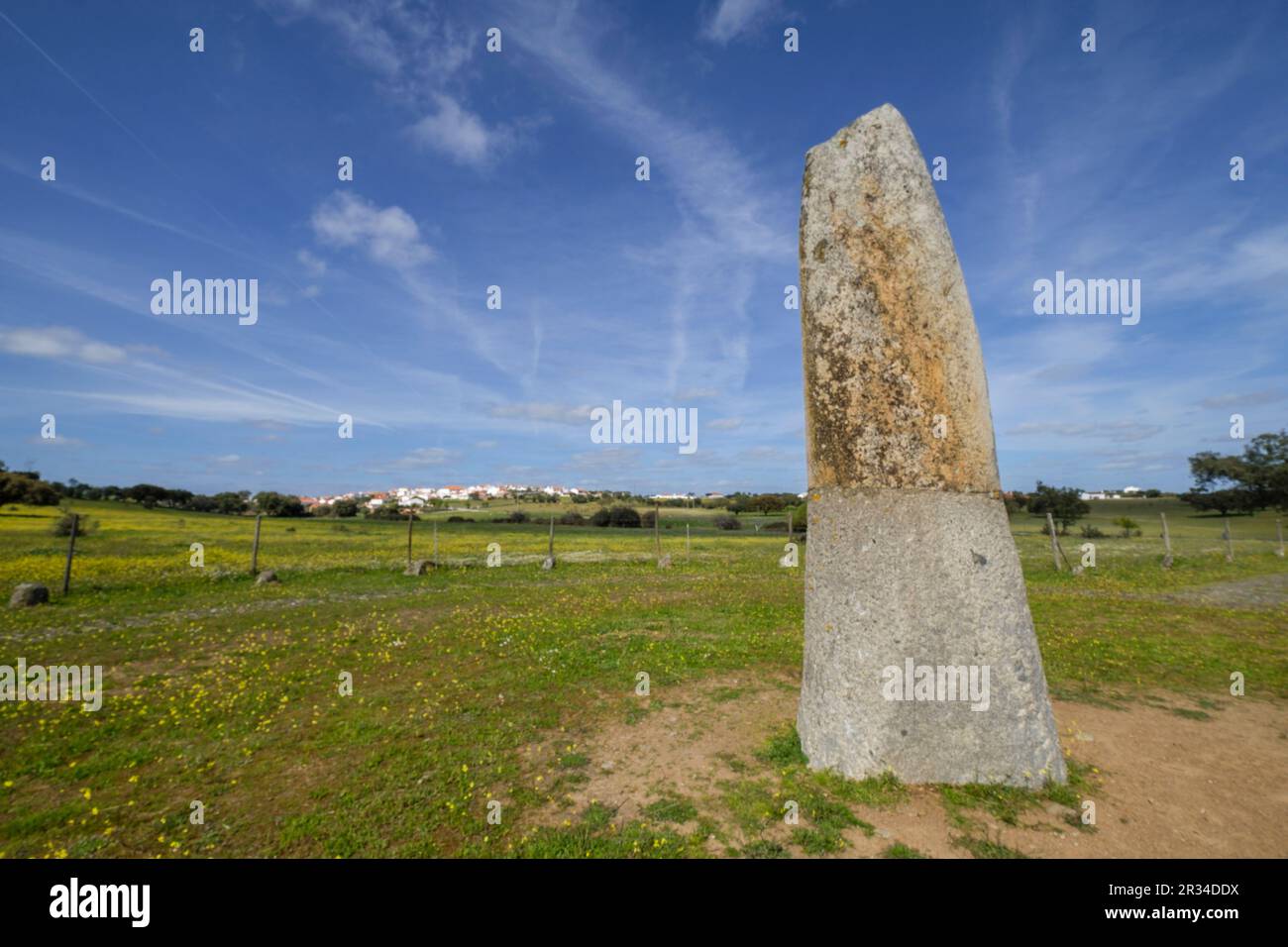 menhir de Bulhoa , proximo a Monsaraz, Telheiro, Alentejo, , Portugal. Stock Photo