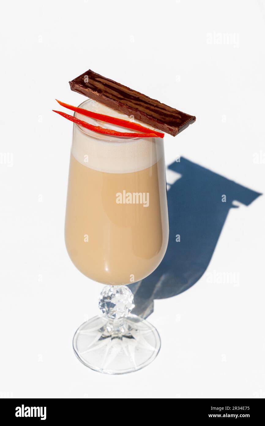 Cocktail on white background with chocolate and pepper Stock Photo