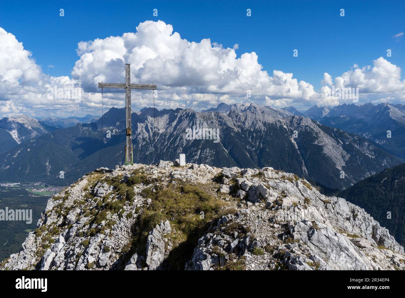 Summit cross Mt. Obere Wettersteinspitze Stock Photo