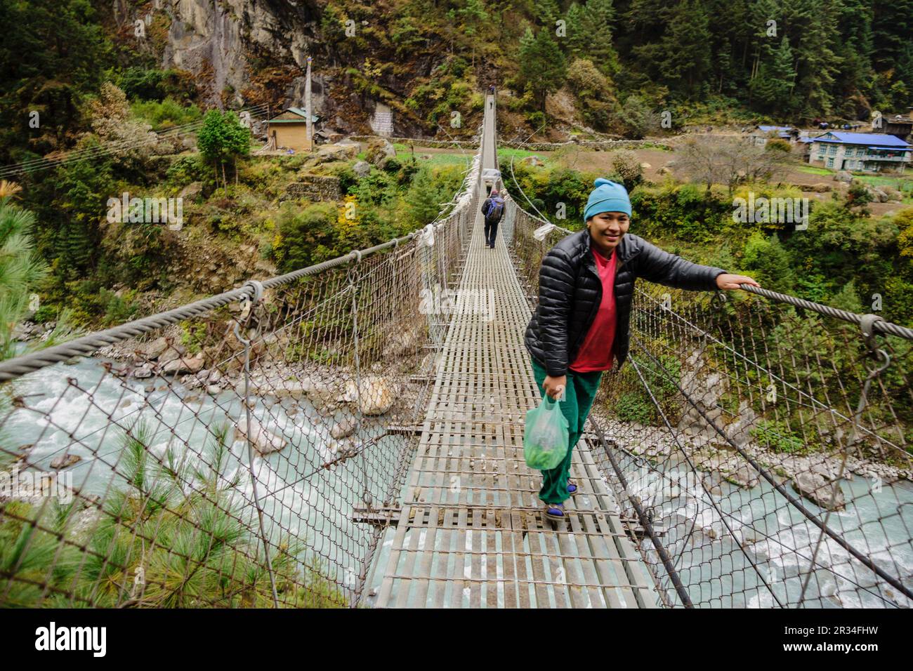 puente colgante,Tawa,Sagarmatha National Park, Khumbu Himal, Nepal, Asia. Stock Photo