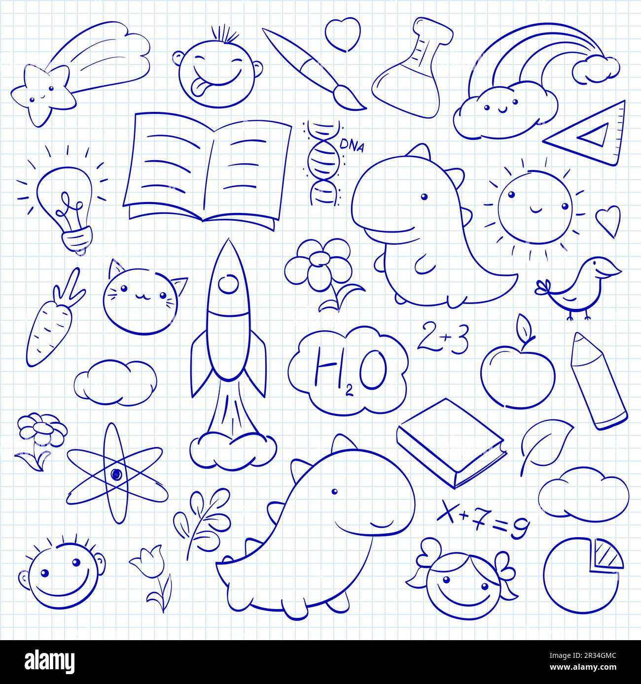 Back to school. Set of cute hand drawn sketches. Collection of funny