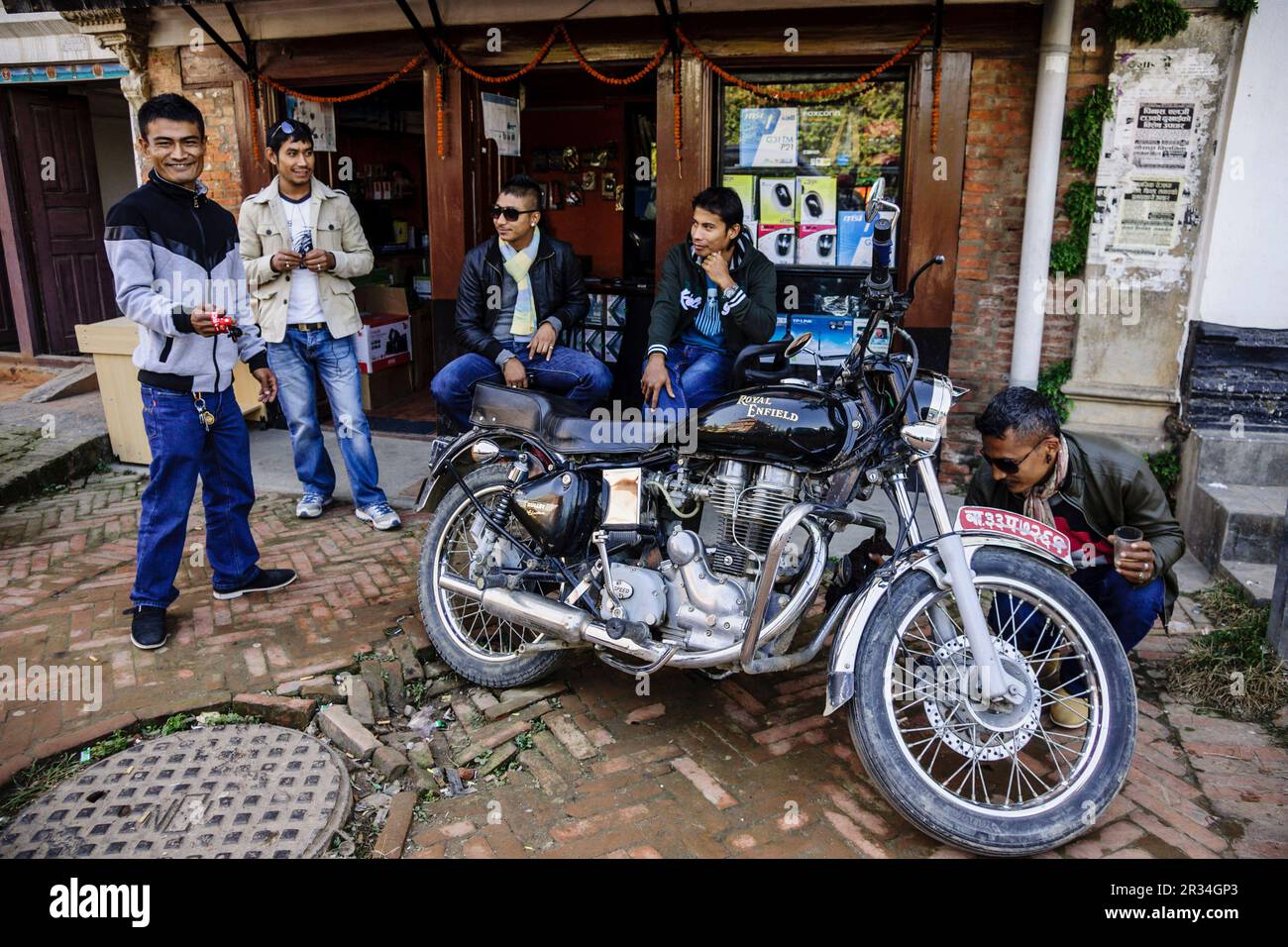 motocicleta Royal Enfield.Patan.Kathmandu, Nepal, Asia. Stock Photo