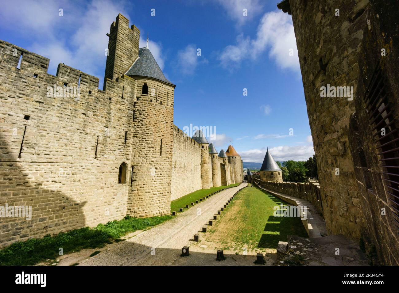 ciudadela amurallada de Carcasona , declarada en 1997 Patrimonio de la Humanidad por la Unesco, capital del departamento del Aude, region Languedoc-Rosellon, Francia, Europa. Stock Photo