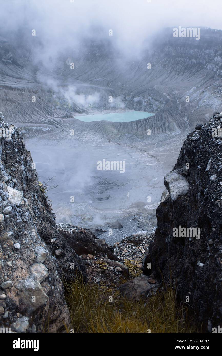 View of the beautiful crater over the top of Mount Tangkuban Perahu, Bandung, West Java, Indonesia Stock Photo