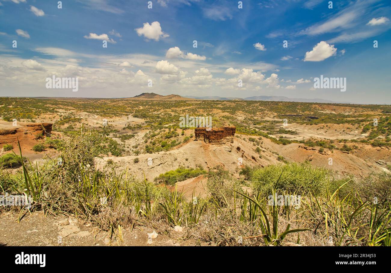 Panoramic view of Olduvai site of ancient hominid fossil finds