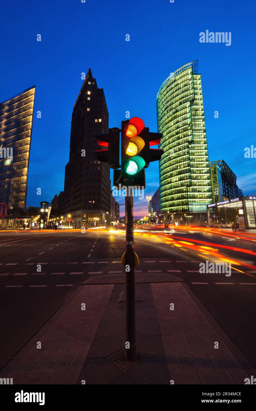 View of skyscrapers at Potsdamer Platz in Berlin, Germany, at night ...