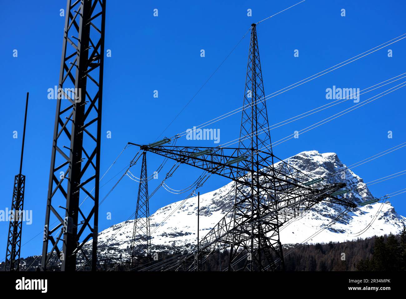 high voltage lines in the mountains Stock Photo - Alamy