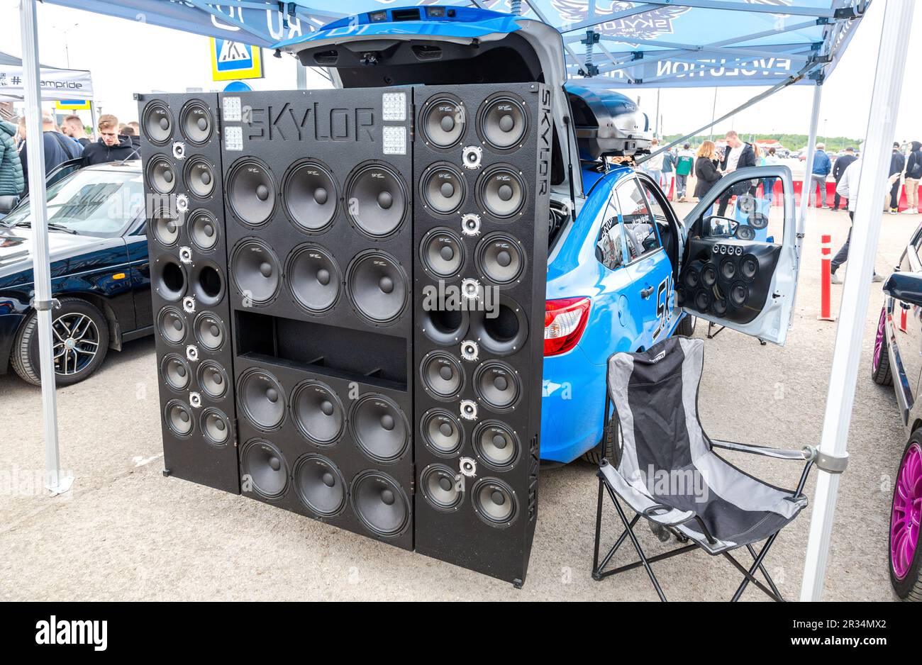 Samara, Russia - May 14, 2023: Customized sound system in the vehicle