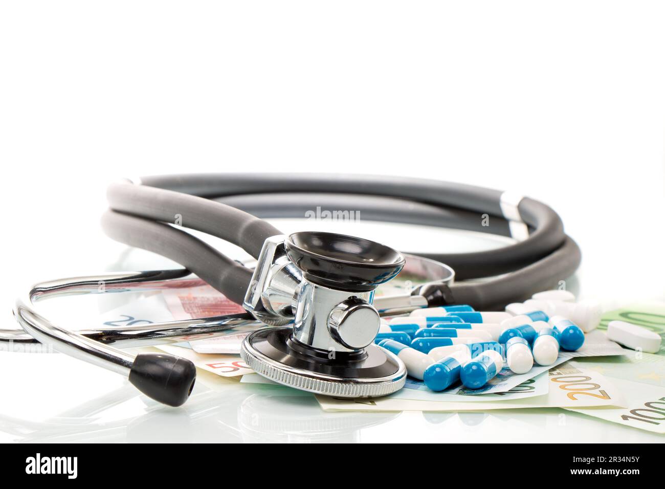 Health costs, stethoscope and euro banknotes Stock Photo Alamy
