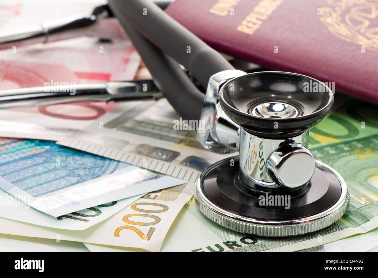 Health costs, stethoscope and euro banknotes Stock Photo Alamy