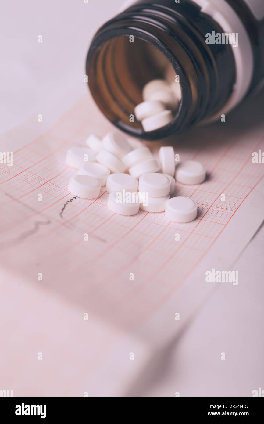 Cardiogram and nitroglycerin Stock Photo