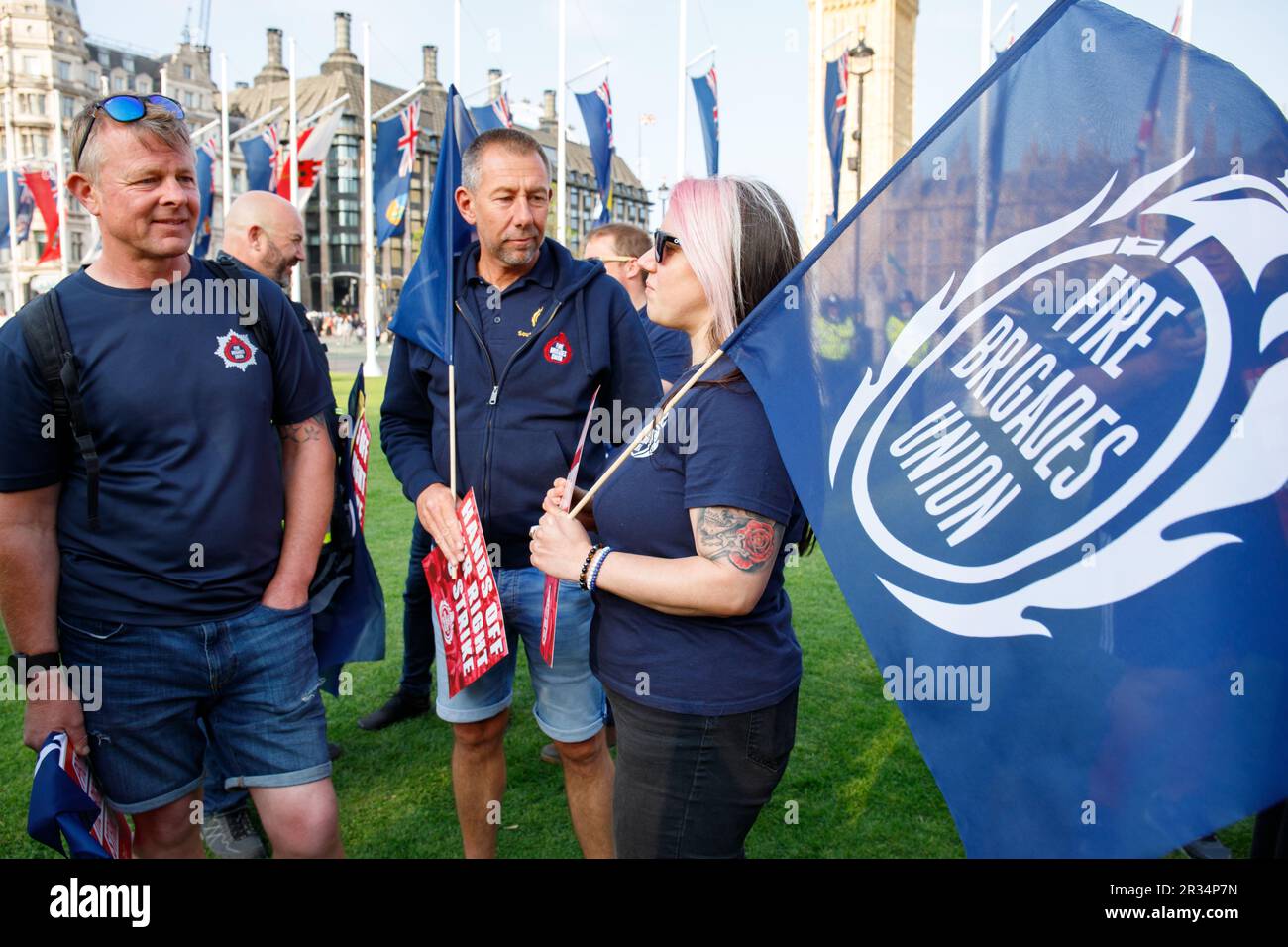 London, England, UK. 22nd May, 2023. Protect the Right to Strike TUC protest against the governments proposed strikes bill at Parliament Square. Speakers included Mick Lynch of the TUC and Labour MP Jo Stevens Credit: Denise Laura Baker/Alamy Live News Stock Photo