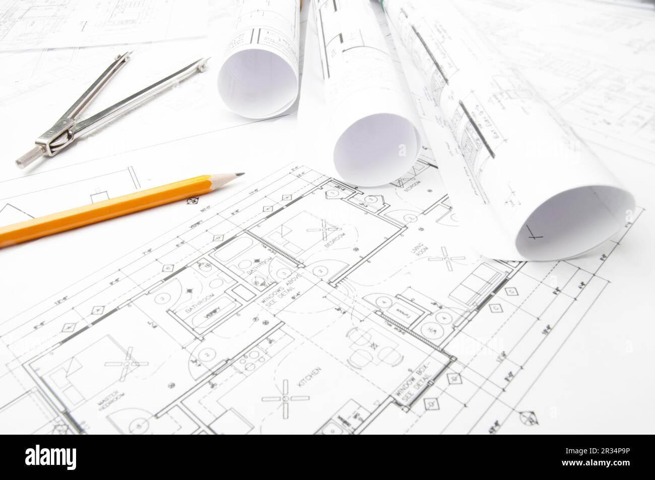 Construction planning drawings Stock Photo Alamy