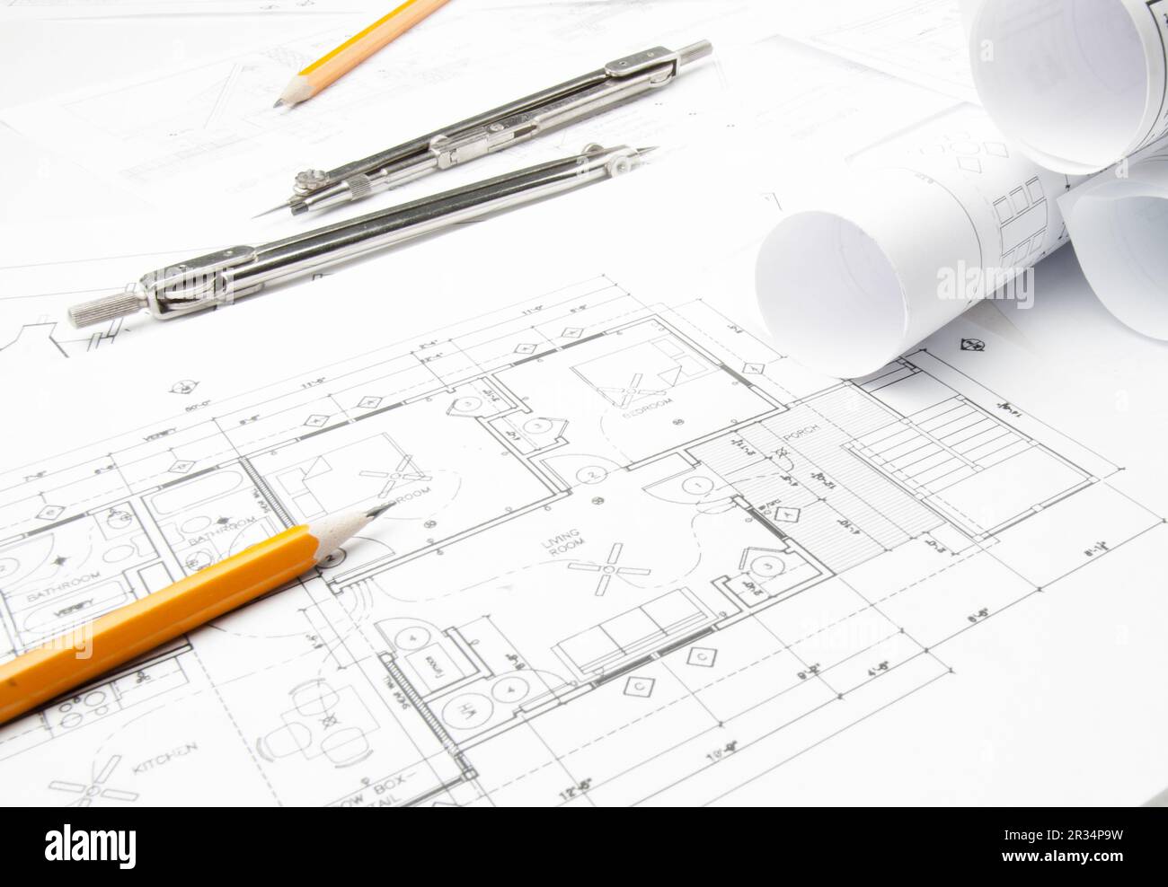 Construction planning drawings Stock Photo Alamy