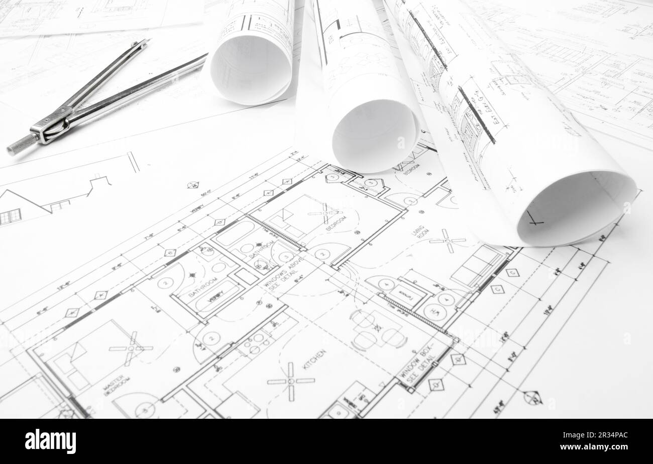 Construction planning drawings Stock Photo