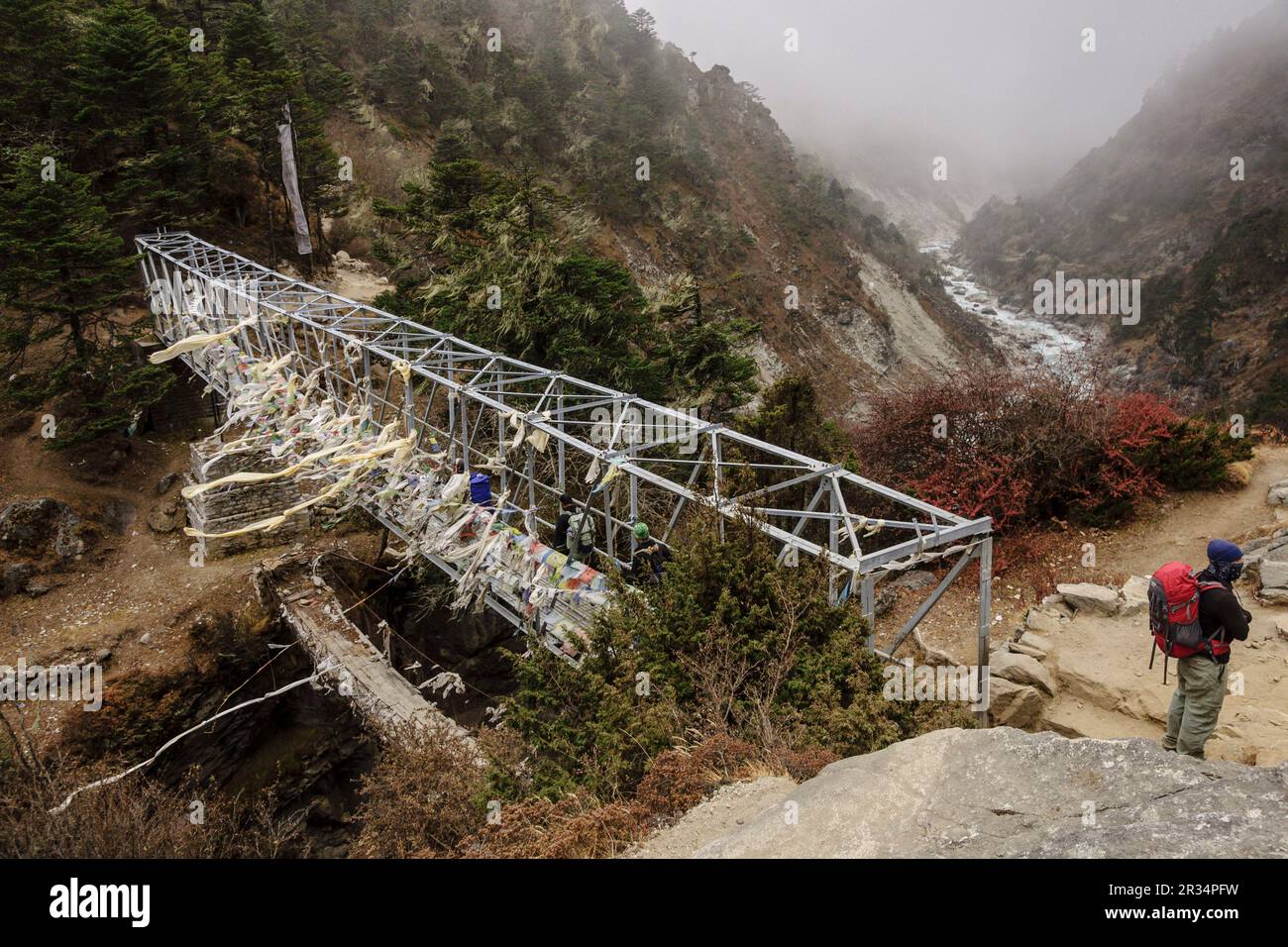 Puente sobre el rio Imja Khola.Sagarmatha National Park, Khumbu Himal, Nepal, Asia. Stock Photo