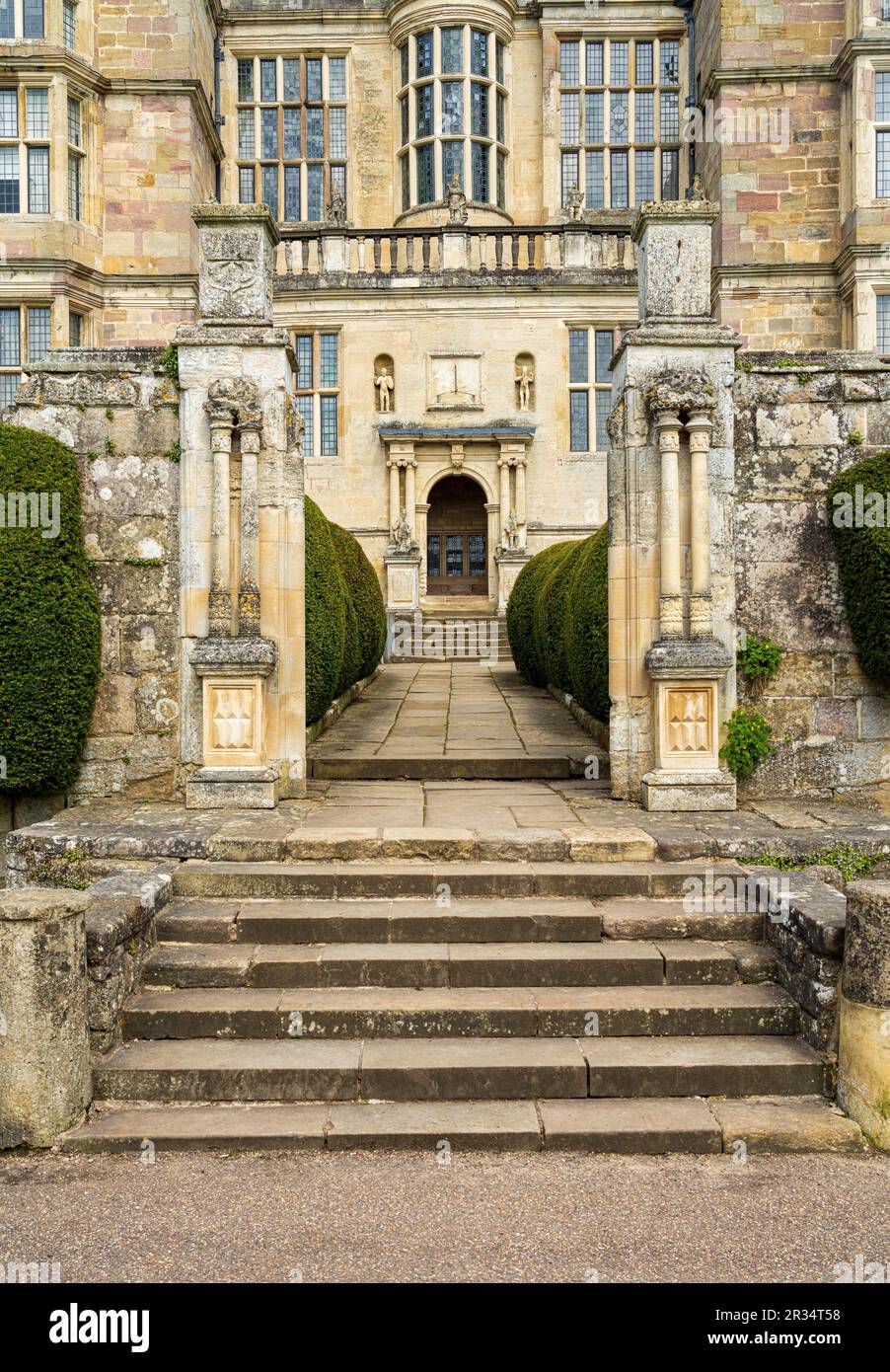 Stone gateway and steps to Fountains Hall in Yorkshire, United Kingdom