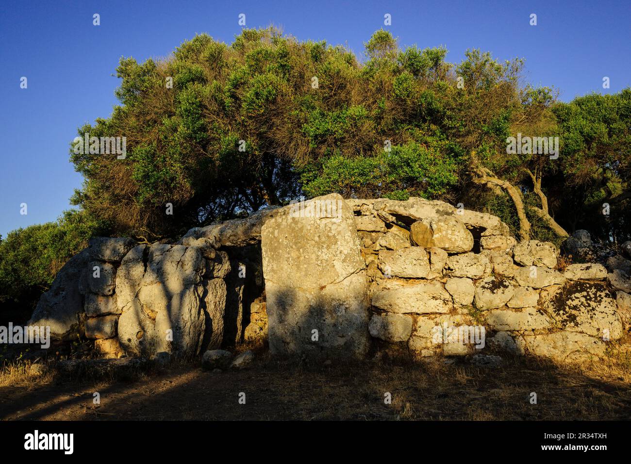 cámara hipóstila y casa talaiótica, poblado prehistòrico de Talatí de Dalt, 1300 a.C, Maó.Menorca,Islas Baleares,españa. Stock Photo