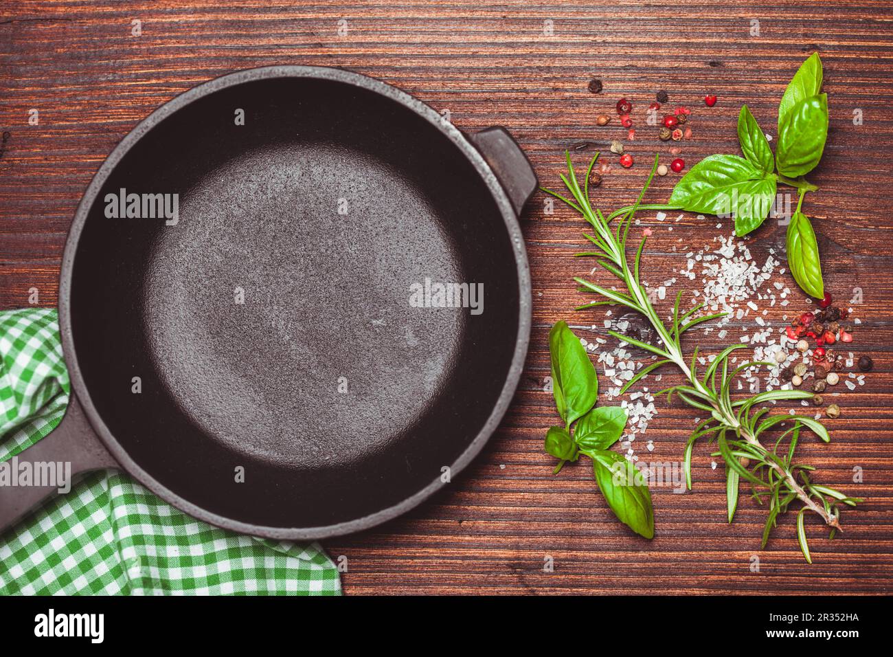 Scattered herbs and salt Stock Photo
