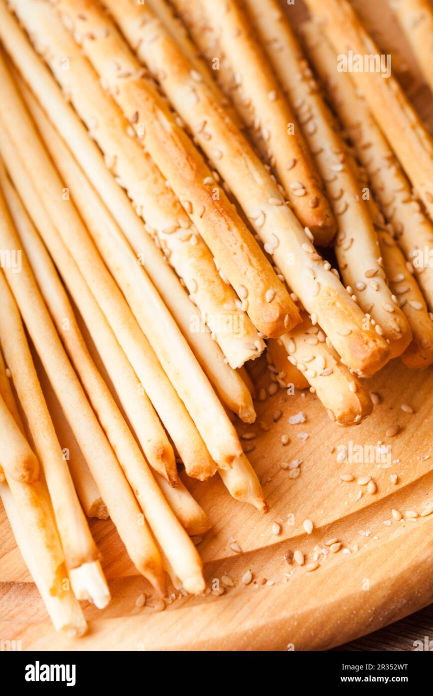 Different types of grissini tradition Italian breadsticks Stock Photo