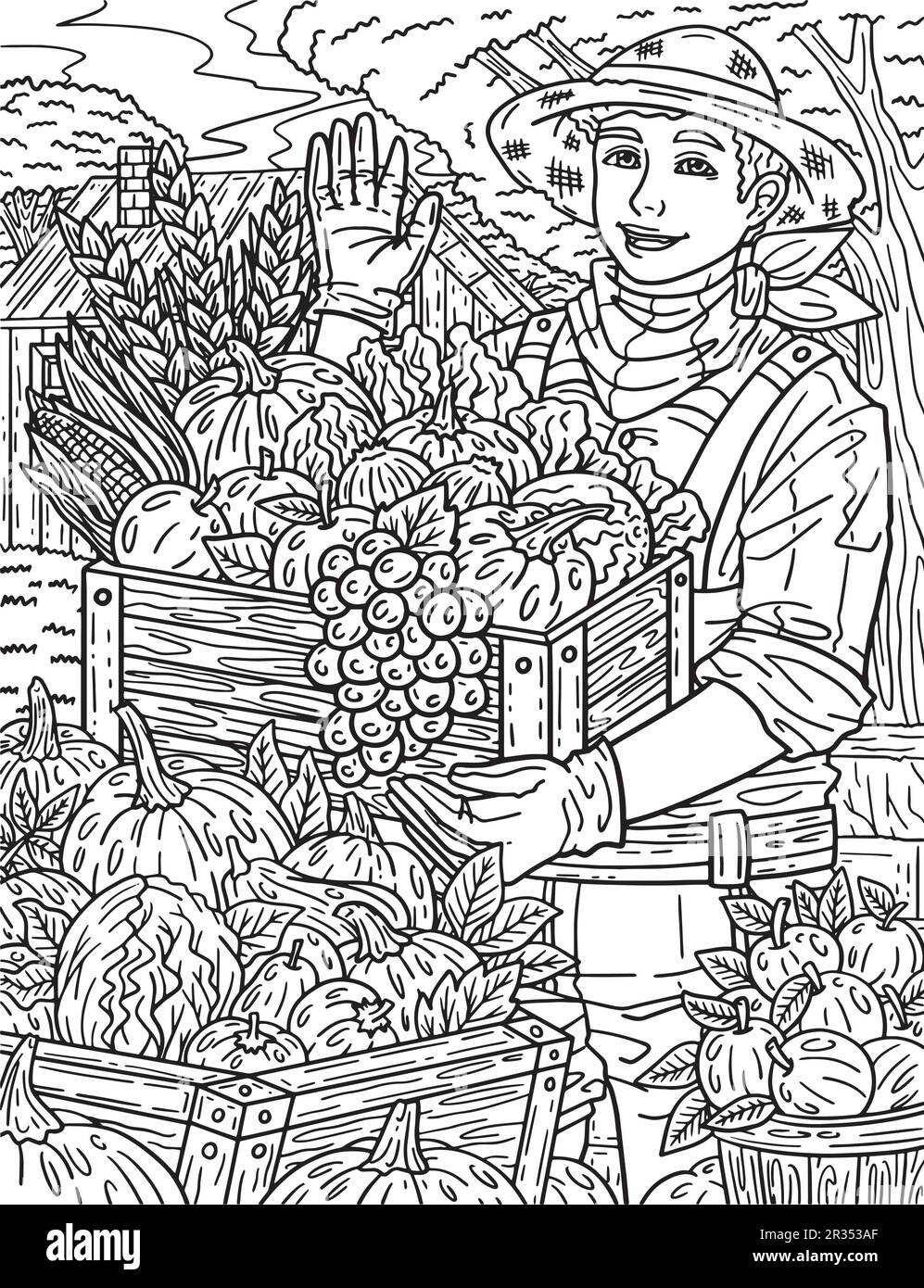 Thanksgiving Farmer with Harvest Adults Coloring Stock Vector Image ...