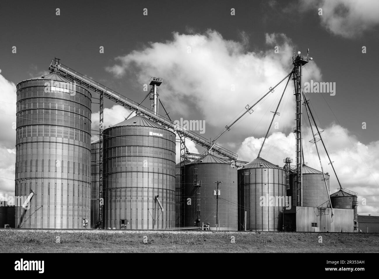 Large metal silos used for storing silage Stock Photo Alamy