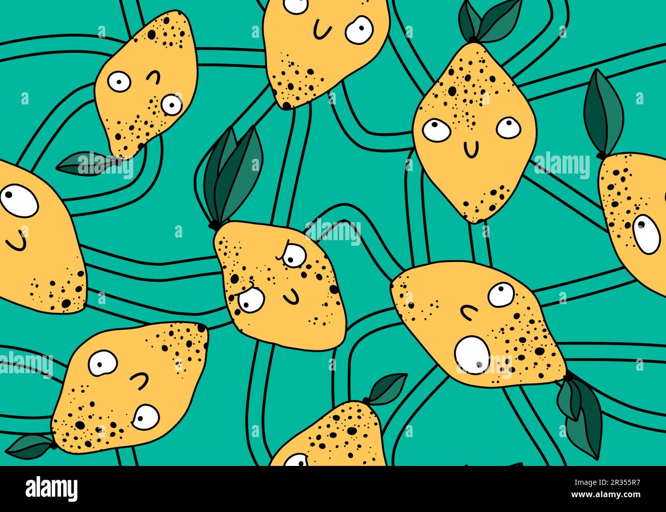 Summer cartoon fruit seamless monster lemon pattern for wrapping paper ...